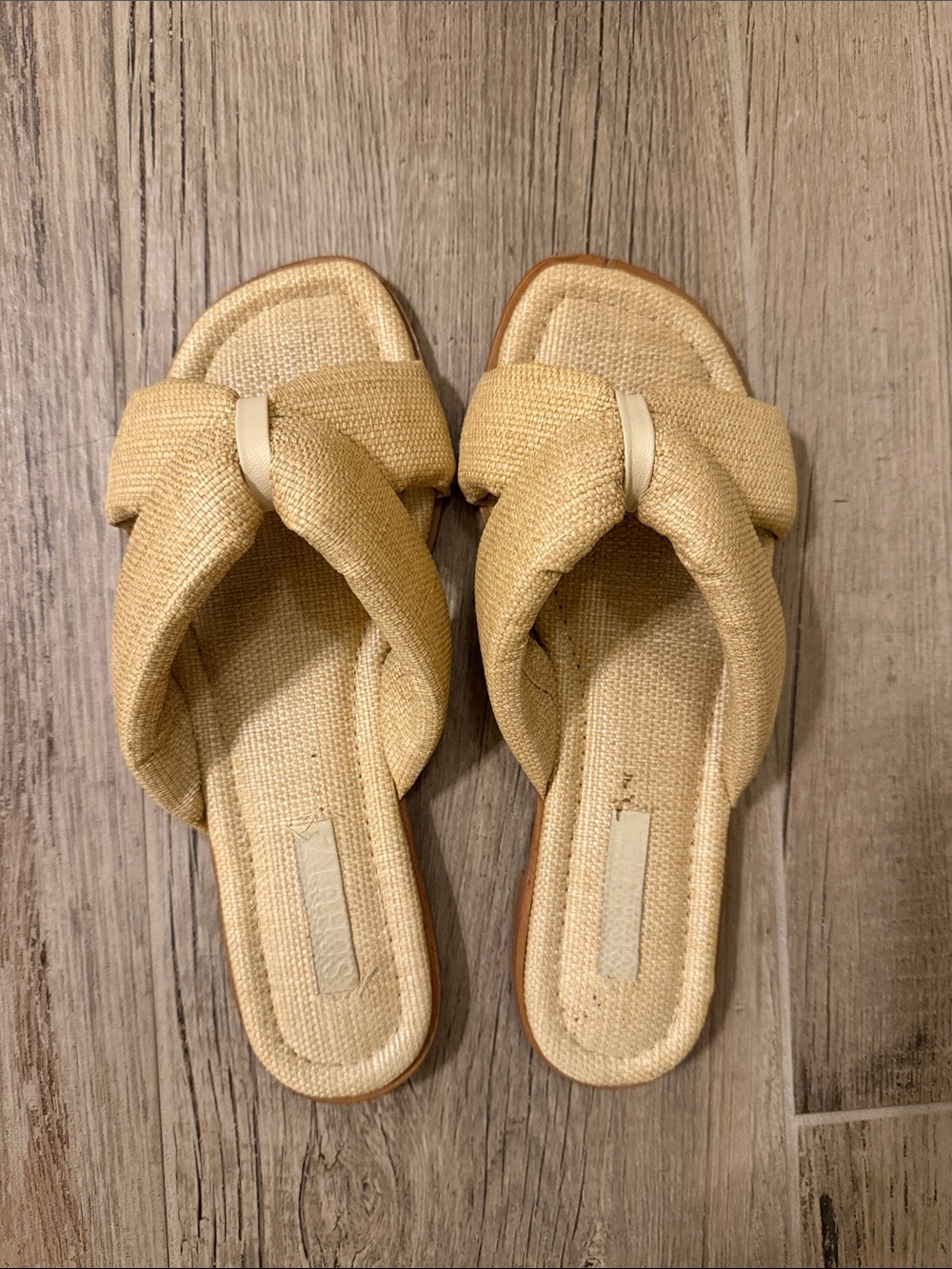 SCHUTZ Woven Cross-Band Slide Sandals in Natural Beige